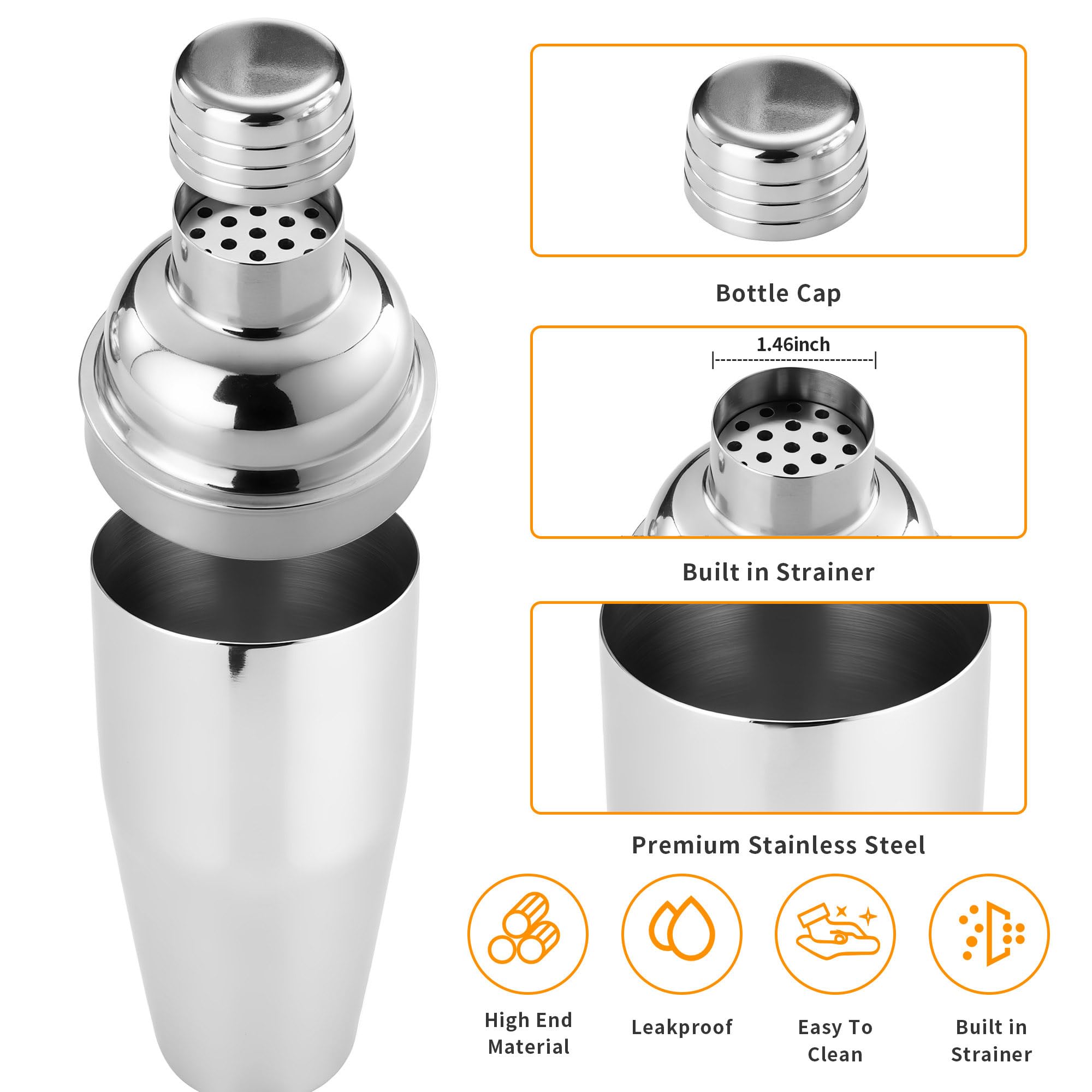 10 Pièces Shaker Cocktail Set 750ml Acier Inoxydable - Kit Complet Barman Professionnel
