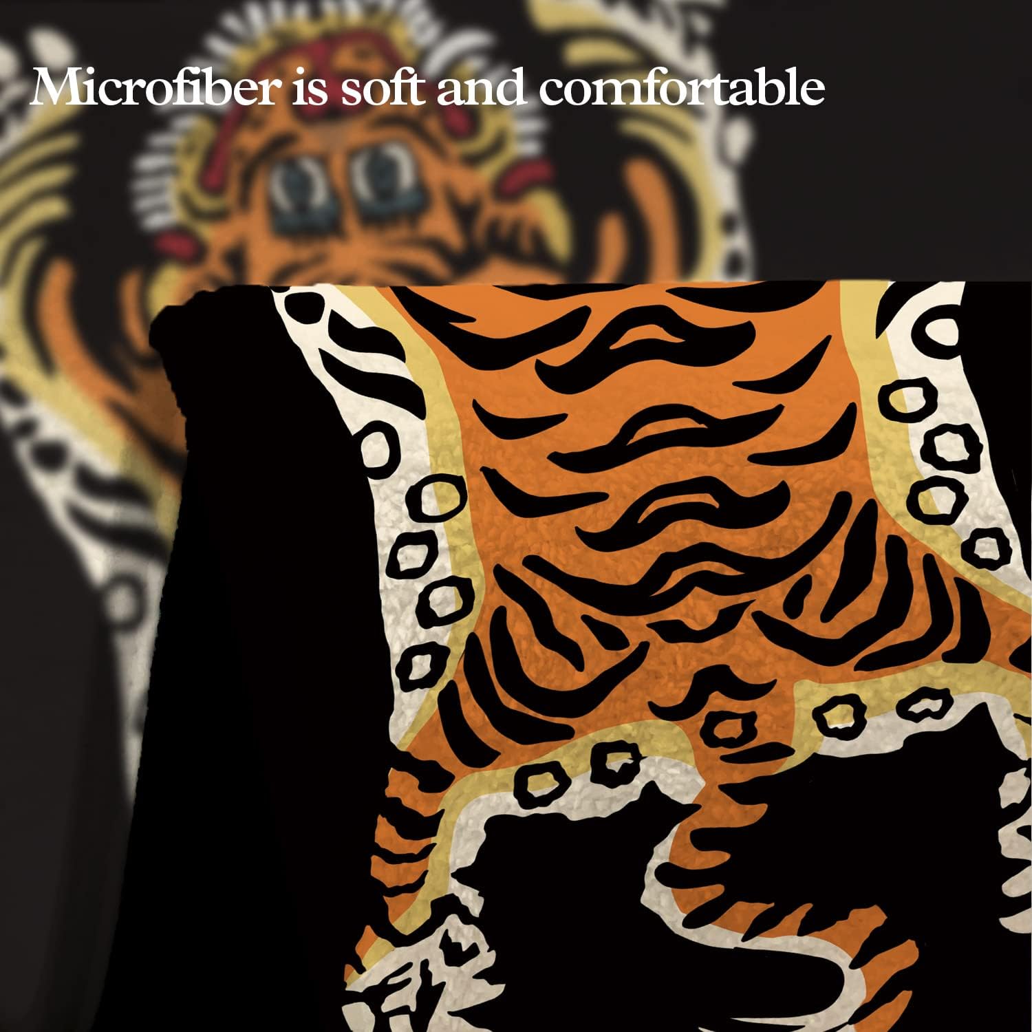 Tiger Bath Mat Imitation Cashmere Cute Funny Bathroom Rug - Rubber Non-Slip Super Absorbent Thin Bath Rug for Tub Shower Sinks Home Decor (20" L x 32" W)