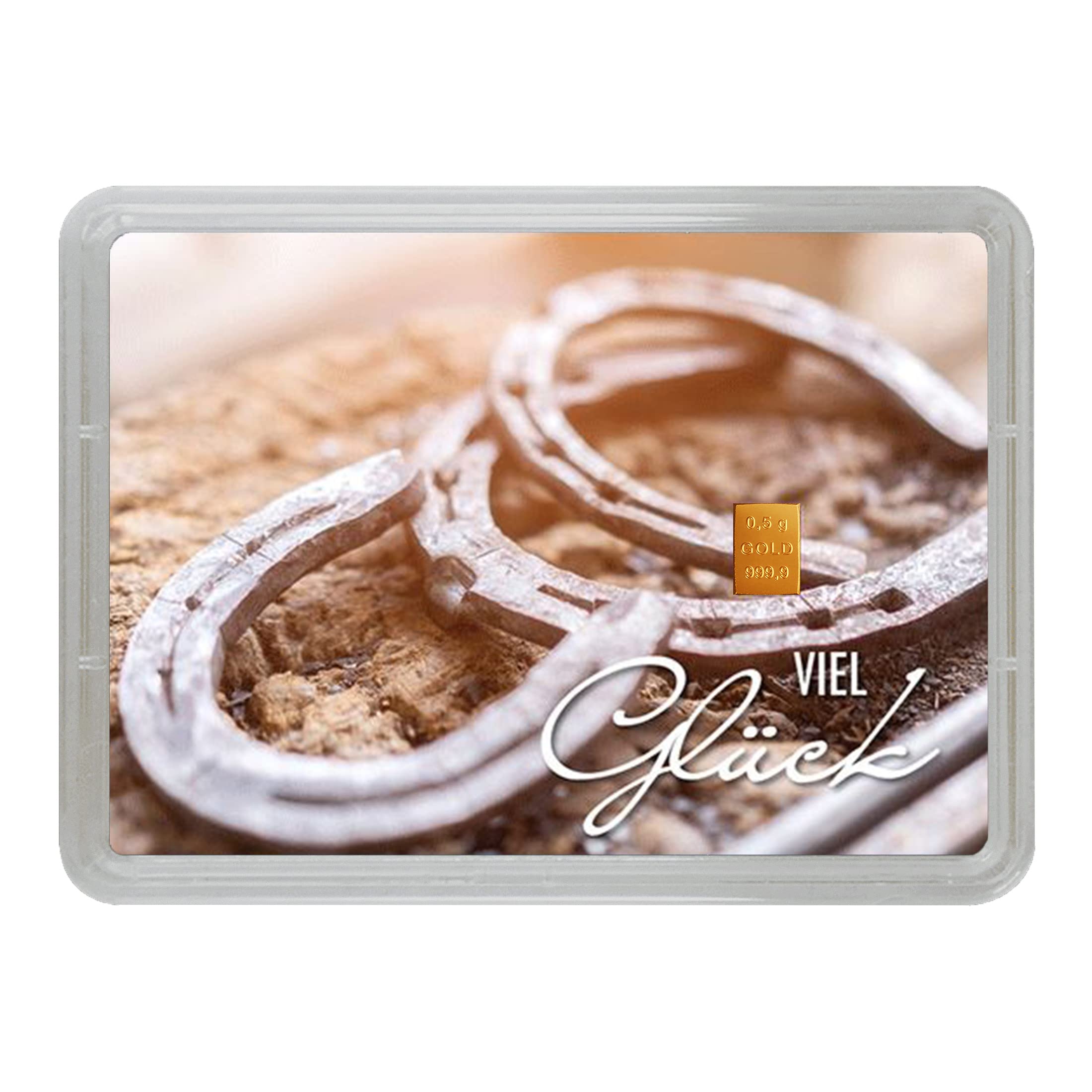 Goldstücke24 - Goldbarren in Geschenk Motivbox “Viel Glück” – Tolle Geschenkidee - Feingold 999,9 (0,5g Gold)