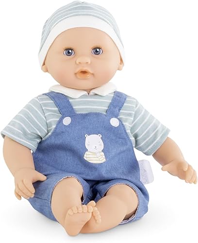 Corolle Bébé Calin Mael - Muñeca de cuerpo suave de 12 pulgadas con traje azul, ojos durmiendo que se abren y cierran, con aroma a vainilla,