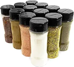 12 Potes de Tempero Condimento com Tampa Dosadora de Plástico + Etiquetas