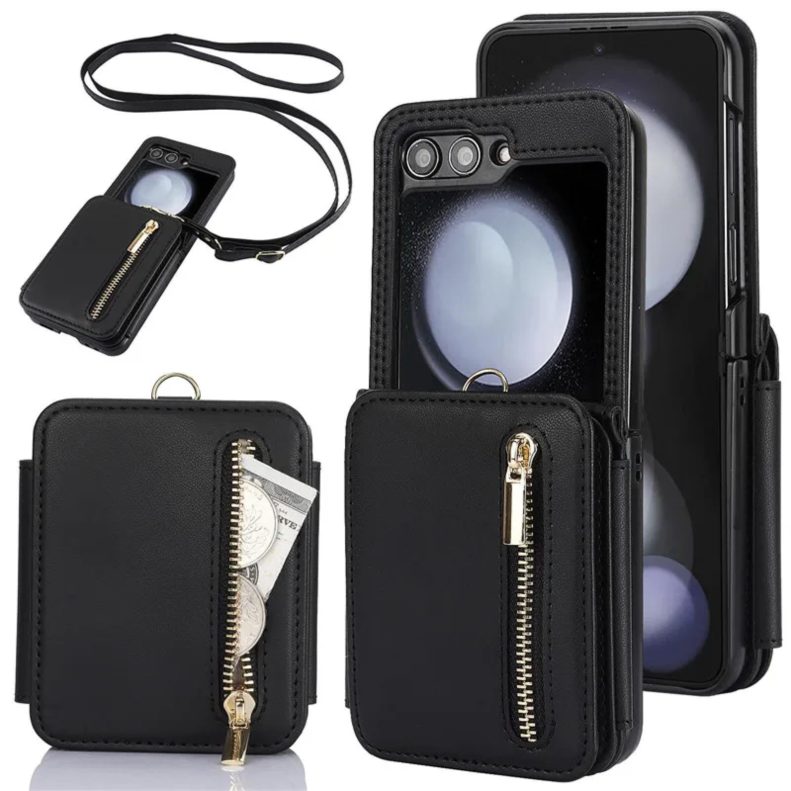 Do Samsung Z Flip 5 Crossbody Portfel Zamek Błyskawiczny Etui na Telefon Karty Smycz Portfel Uchwyt Pokrowiec (Do Samsung Z Flip 5/Głęboki Fiolet)