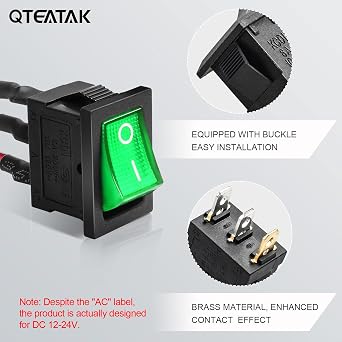 5 Pack KCD1 SPST Pre-Wired On/Off Green LED Boat Rocker Toggle Switch