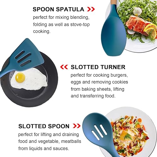 Miniatura 5 de Juego de 6 utensilios de cocina de silicona resistentes al calor, juego de utensilios de cocina para cocinar, espátula de cocina con mango de