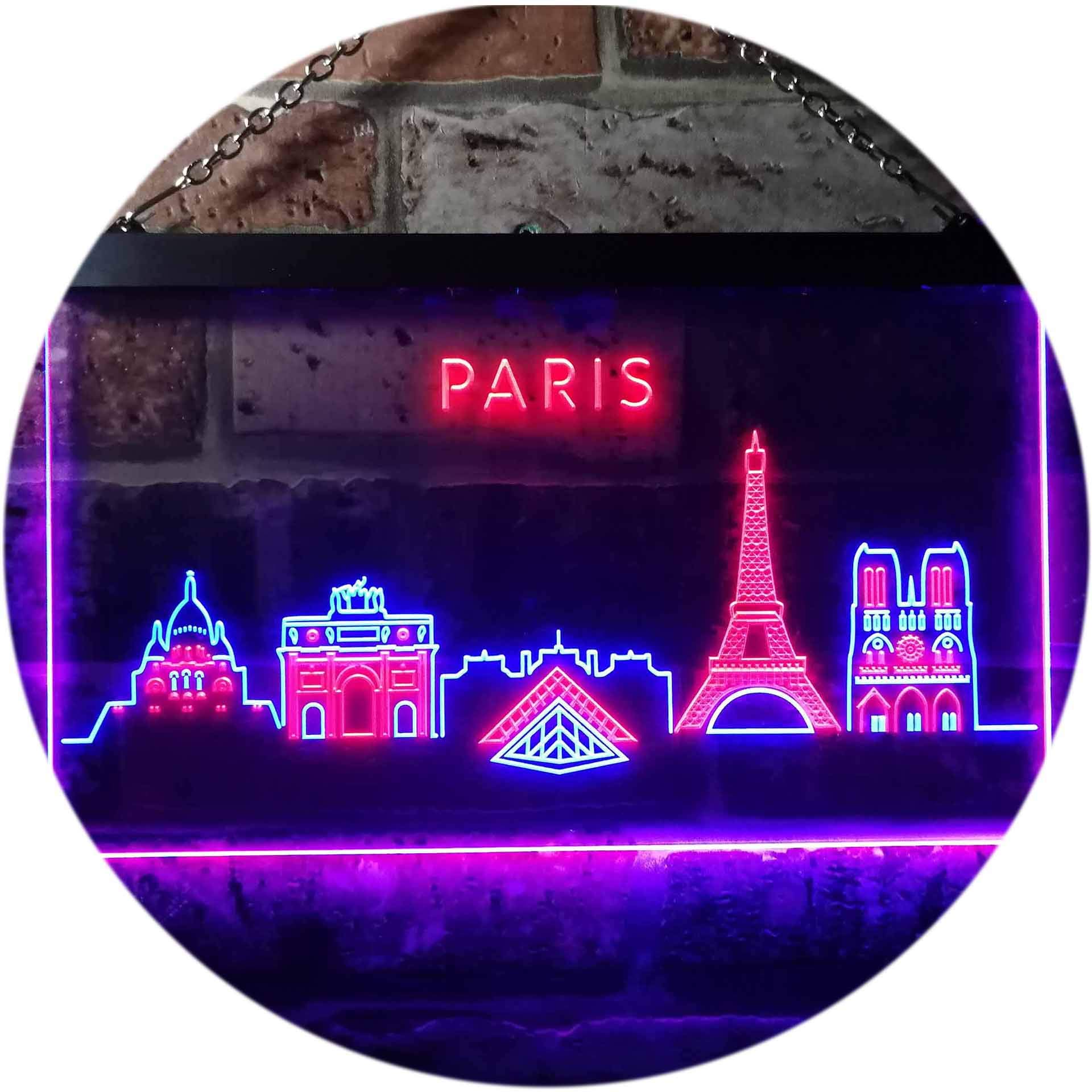 Paris City Skyline Silhouette Dual Color LED Neon Sign Blue & Red 300 x 210mm st6s32-i3276-br — image 1