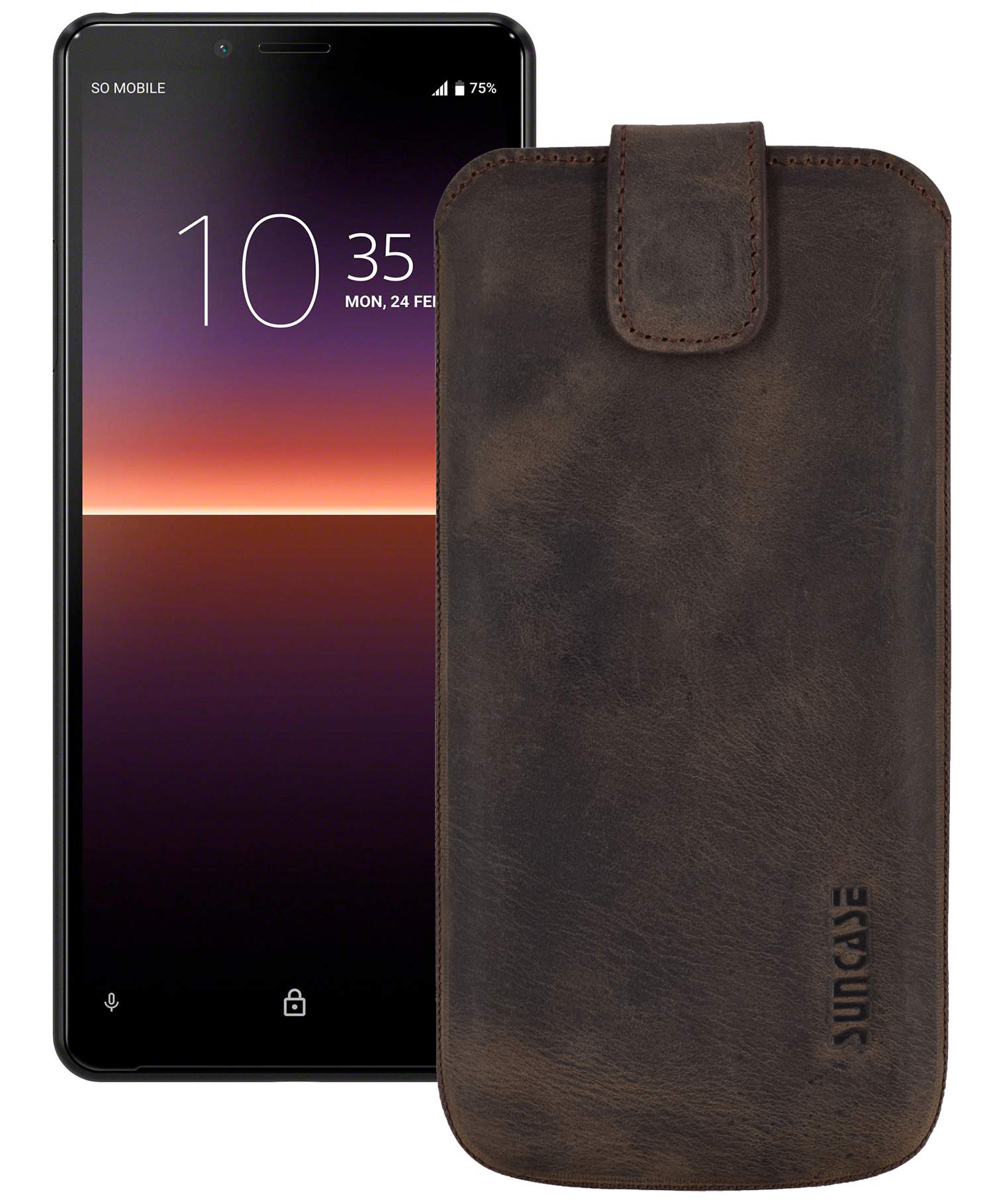 Case Compatible with Sony Xperia 1 (2019) with Additional Case / Shell / Bumper Flap with Pull-Up Strap Leather Mobile Phone Case in Antique Dark Brown