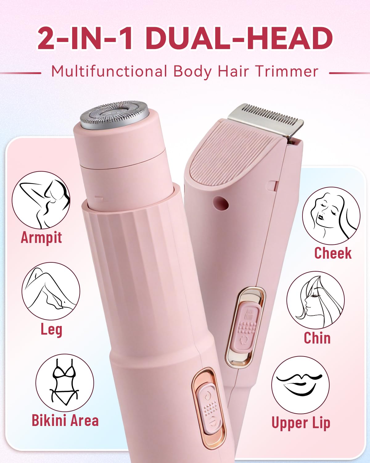 DERMAWAVE Rasoio elettrico per bikini da donna, a doppia testa, per peli pubici e rasoio 2.0