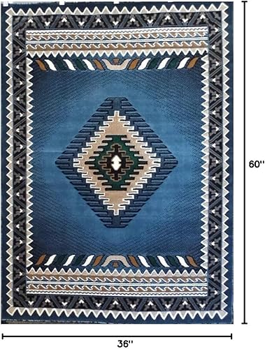 Miniatura 3 de Champion Rugs South West Native American Area Alfombra Diseño # C650 Azul claro (3 pies 10 pulgadas x 5 pies 2 pulgadas)