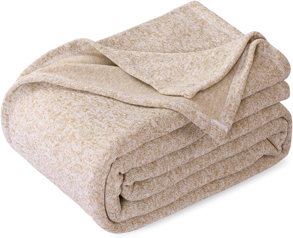 KAWAHOME Summer Sweatshirt Blanket King Size for Bed-Lightweight Breathable Blankets,Soft Thin Knit Jersey Blanket for Hot Sleepers,108 X 90 Inches, Heather Camel