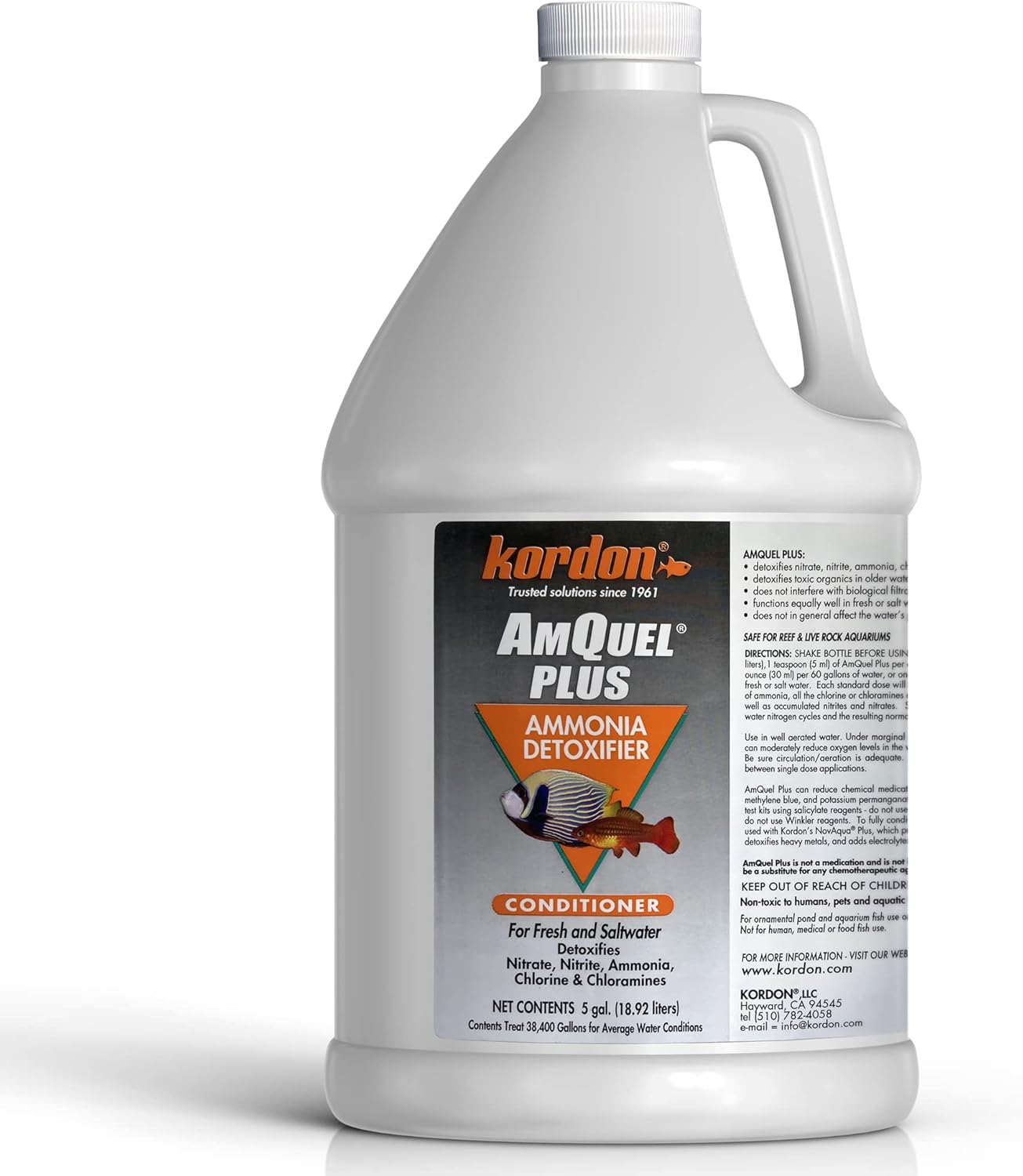 Kordon AmQuel Plus Aquarium Water Conditioner - Instantly Detoxifies Ammonia, Nitrite, Nitrate, and Chlorine Remover for Freshwater & Saltwater Aquariums, 1 Gallon