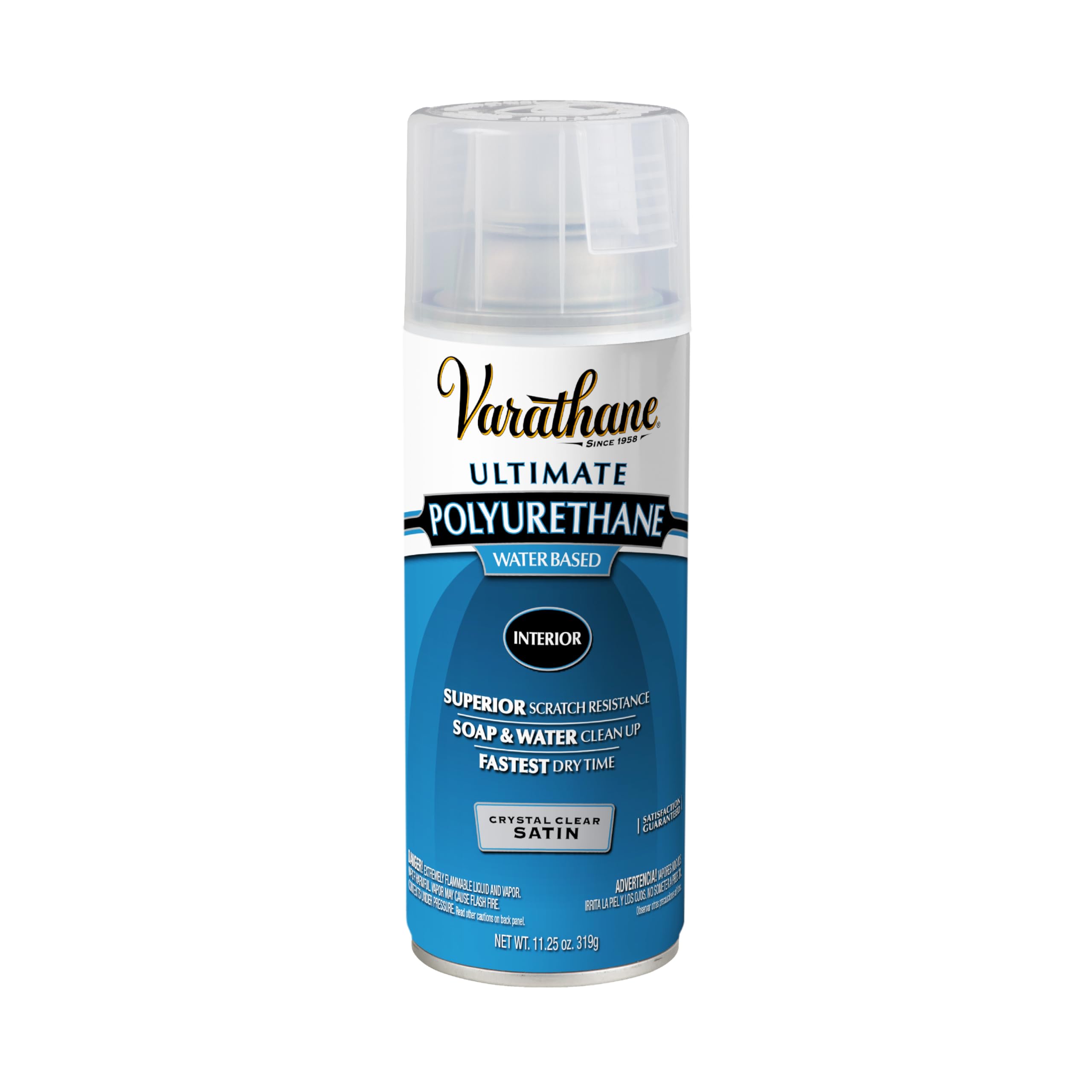 Varathane Water-Based Crystal-Clear Ultimate Polyurethane Spray | Interior Wood Protection | Fast Dry Time | Easy Clean Up | Satin | 11.25 oz