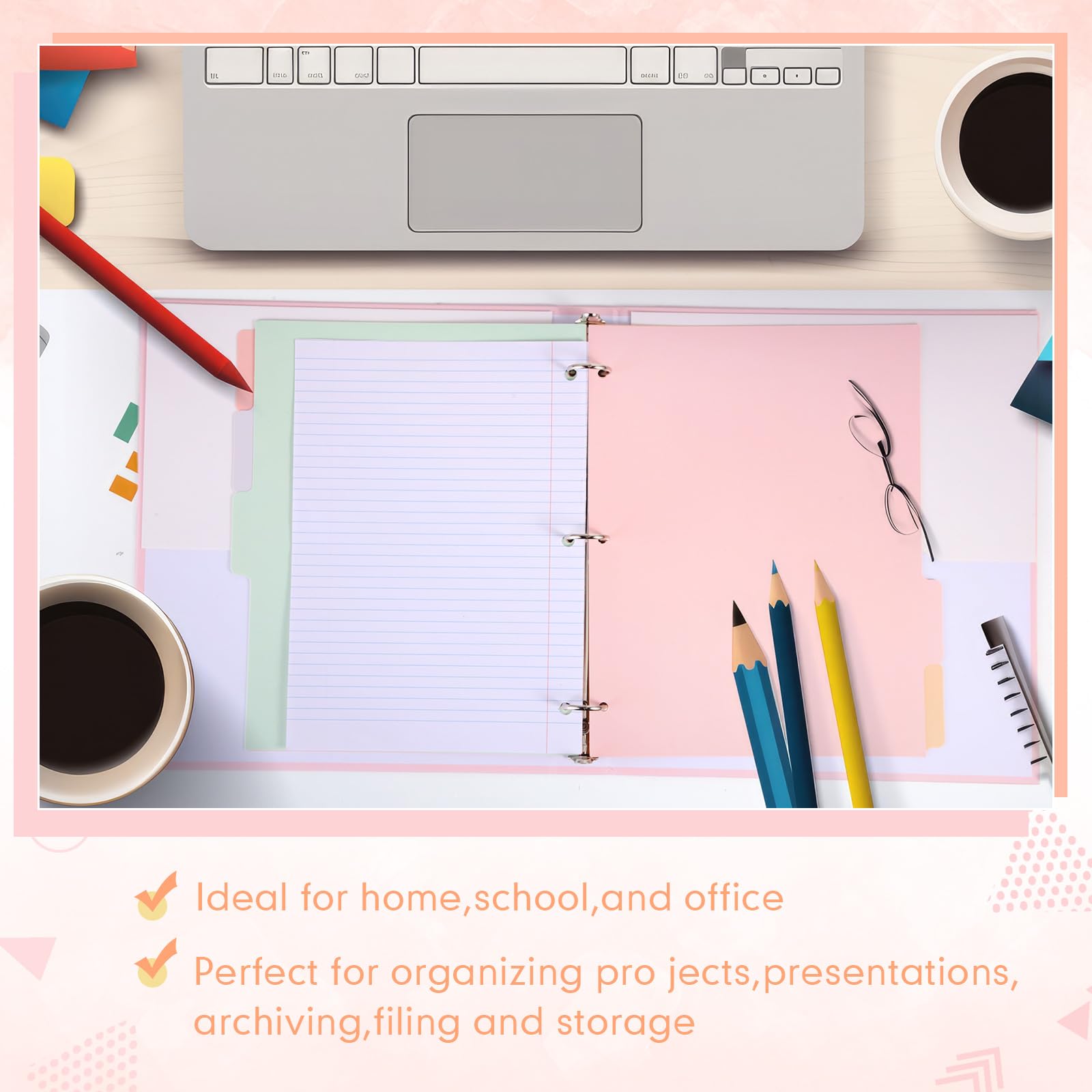 Ctosree Lot de 5 classeurs robustes à 3 anneaux de 2,5 cm avec 2 poches avec 5 intercalaires de 21,6 x 27,9 cm en film plastique et étiquettes de classeur pour papier format lettre, fournitures
