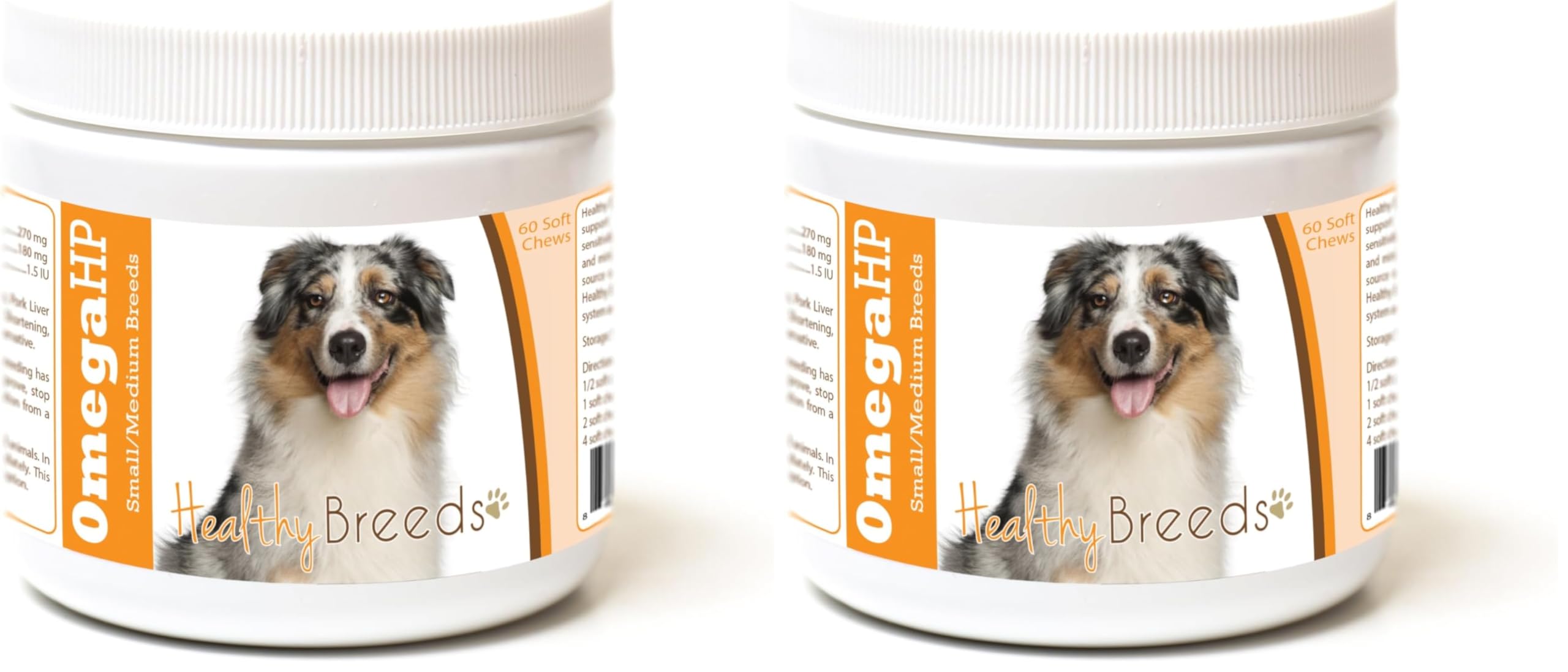 Healthy Breeds Australian Shepherd Omega HP Fatty Acid Skin and Coat Support Soft Chews 60 Count (Pack of 2)