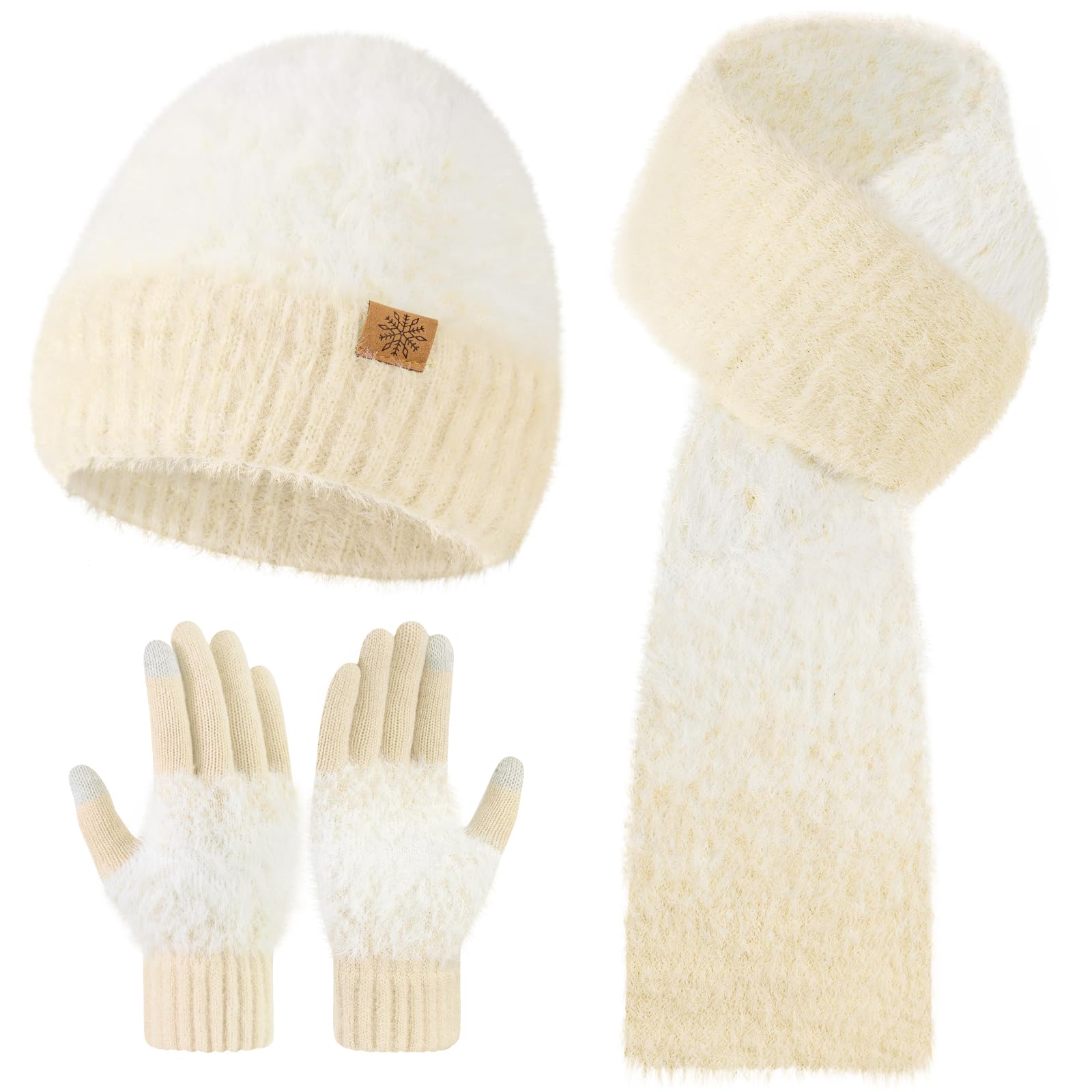 tavaleu Winter Beanie Hat Scarf Gloves Set for Women, Warm Soft Knit Skull Cap Long Scarf Touchscreen Gloves 3 in 1 Set-picture-35