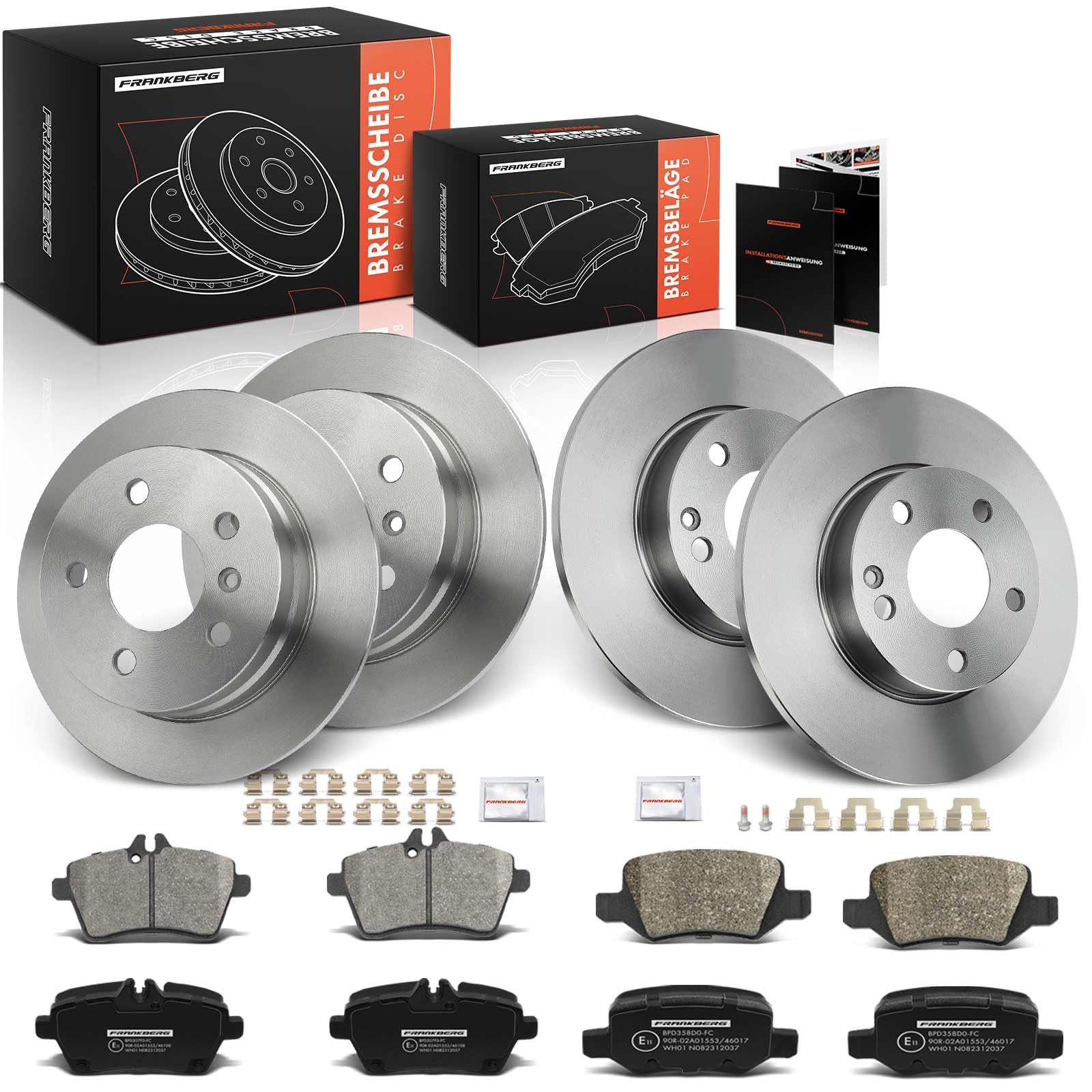 Frankberg Set freni incl. 4x Dischi Freno + 8x Pastiglie dei Freni Anteriore Posteriore Compatibile con Classe A W169 A 150 A 160 A 160 CDi 2004-2012 Replace# 1694201120, 1694200320