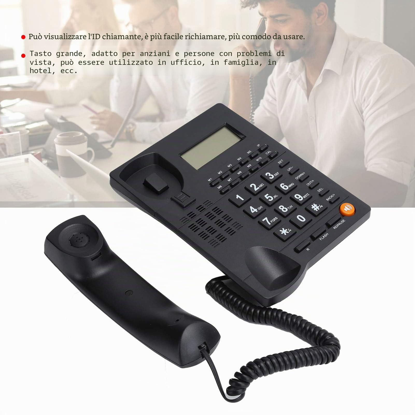 Telefono con Filo, Telefono Fisso per Chiamate in Vivavoce con Pulsante Grande per Family Office e Chip Vocale Integrato per Hotel