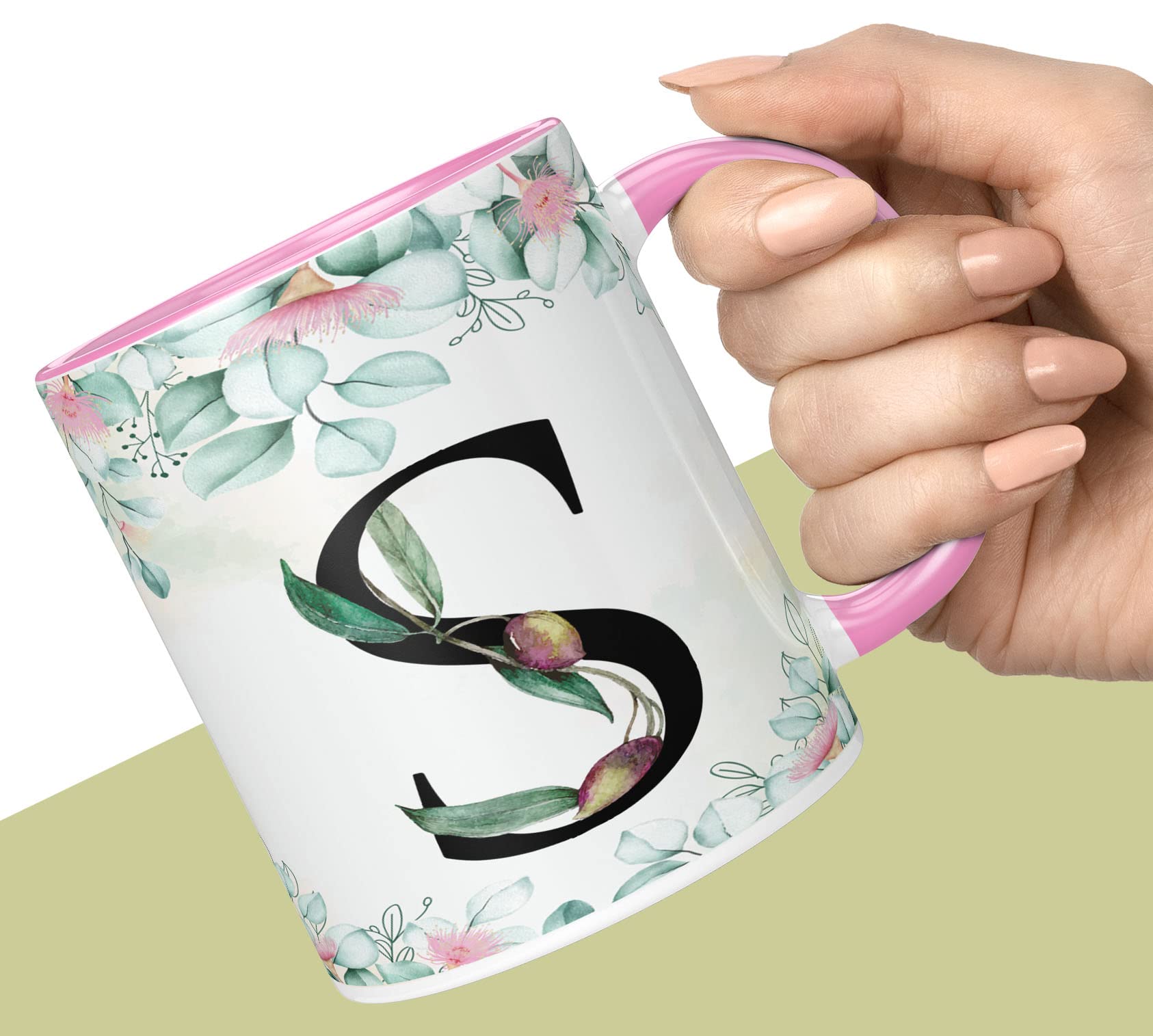 NH10 DESIGNS Colorful Floral Alphabet Letter S Printed Coffee Mug For Girls Boys Friends Love Kids Best Gift For Birthday Anniversary Initial Letter S (Microwave Safe Ceramic Tea Coffee Mug-350ml) - AB3TM 87