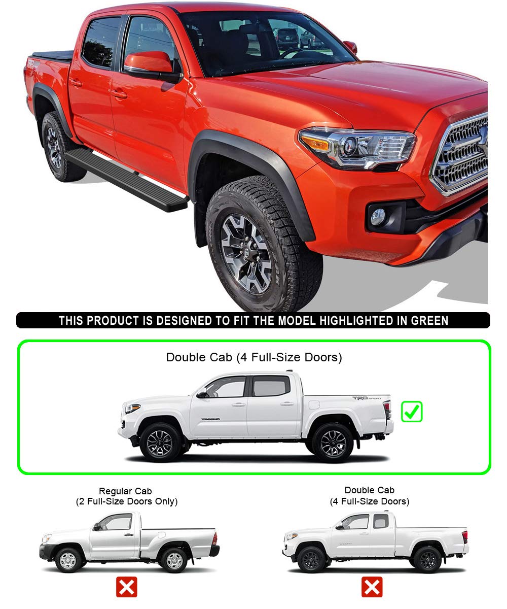 APS Running Boards (Nerf Bars Side Steps Step Bars) Compatible with Toyota Tacoma 2005-2023 Double Crew Cab (Stainless Steel Black Powder Coated 6 inches)