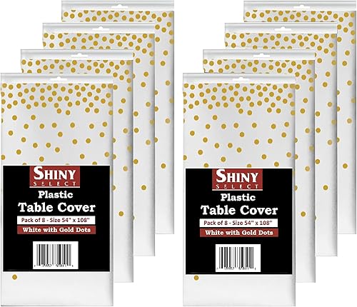 SHINY SELECT Paquete de 8 manteles de plástico con lunares negros y dorados para fiestas, bodas, aniversarios, cumpleaños, barbacoas, celebraciones disponible en Yaxa Colombia