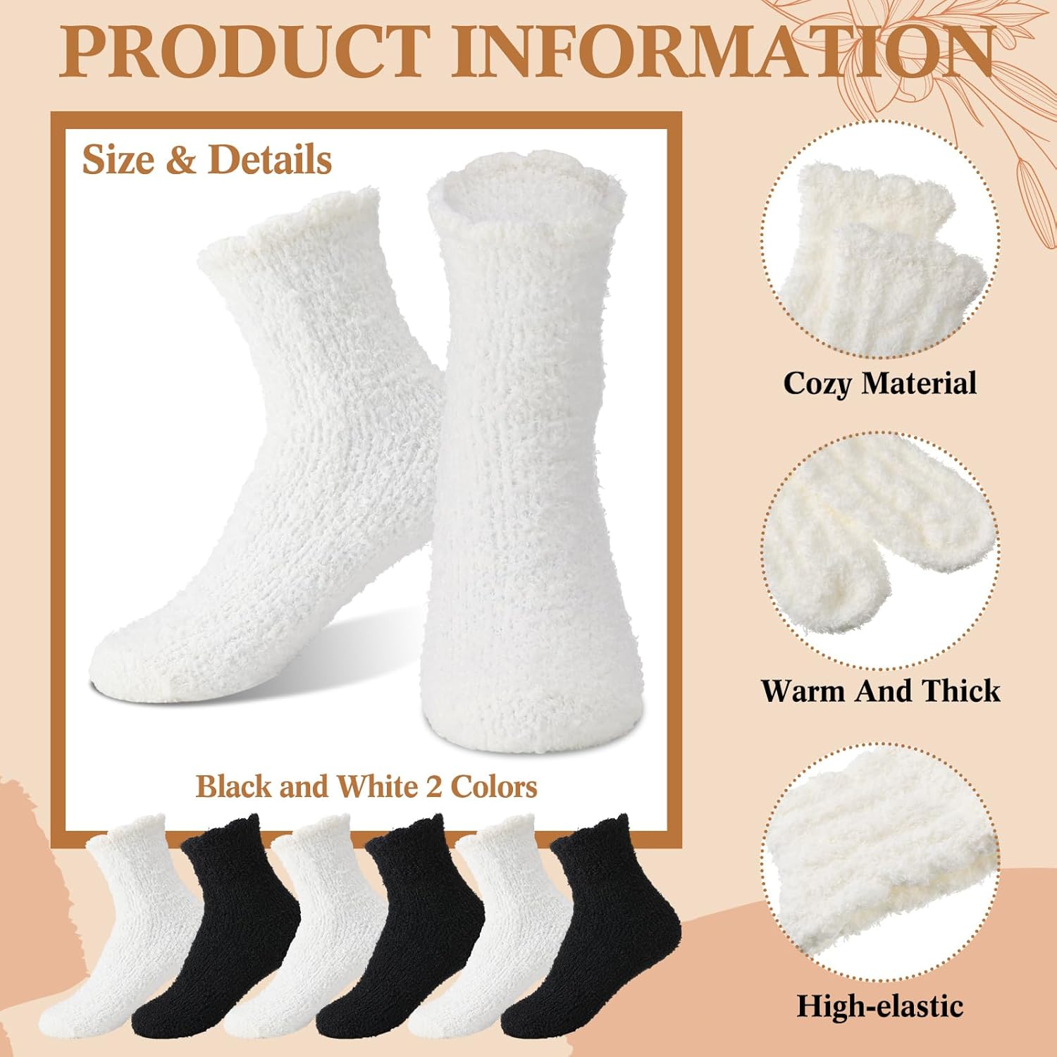 Mepase 60 Pairs Women Fuzzy Socks Bulk Winter Warm Soft Coral Fleece Cozy Fluffy Sleep Plush Slipper Socks Coral Fleece (black & White) - Image 4