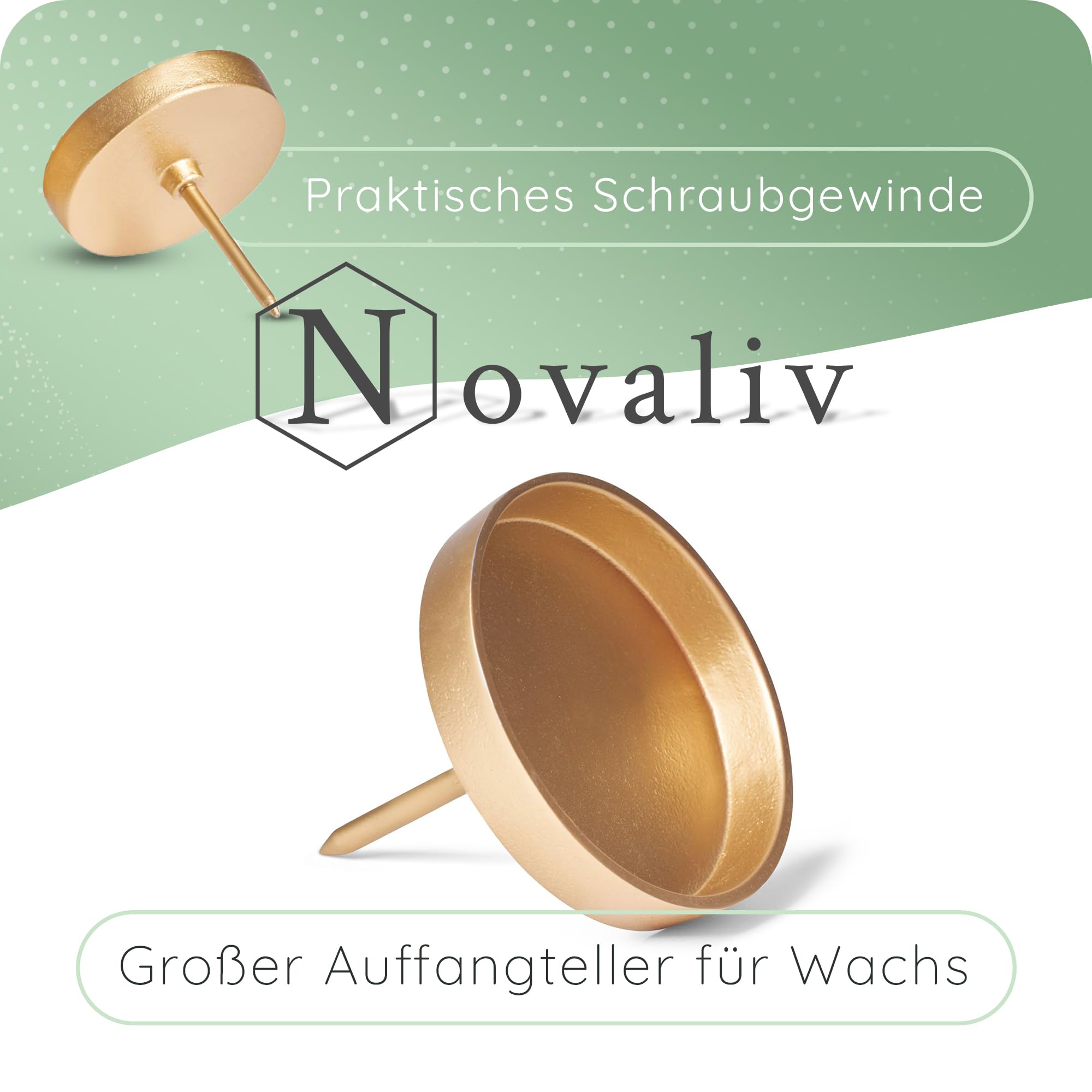 Novaliv 12x Kerzenpick flach 10cm Gold Aluminium Kerzenständer Adventskranzdeko Kerzenhalter Adventskranz Adventskerzenhalter Weihnachtskranz Kerzenteller zum Stecken rund Kerzenpin