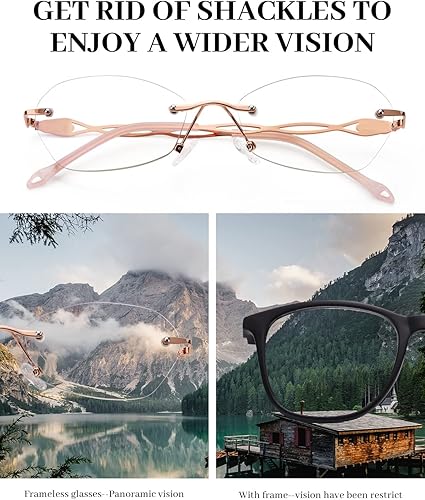 Miniatura 3 de LUFF Anteojos de lectura sin montura para mujer, bloqueo de luz azul, ligeros, de metal, clásicos, para lectura de computadora, antifatiga ocular