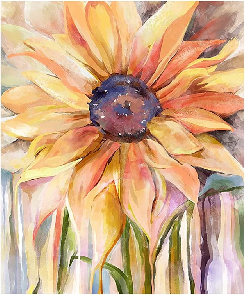 TINDAY Pintura de girasol por números para adultos principiantes, pintura en lienzo por números, pintura acrílica de flores para decoración del