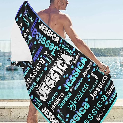 Miniatura 3 de Artsadd Toallas de playa personalizadas para mujeres y niñas, toallas de baño personalizadas de color azul cielo y blanco de viaje, playa, piscina,