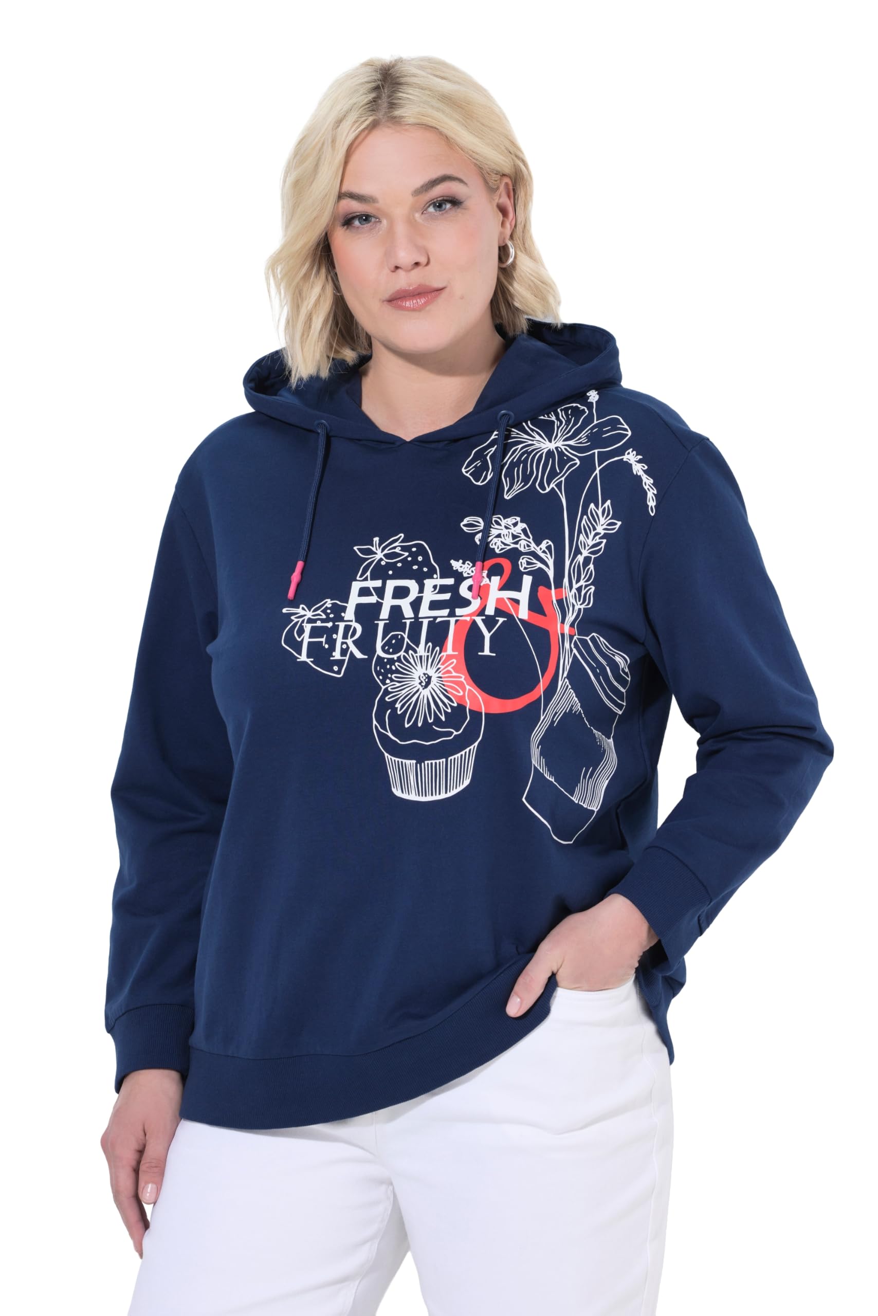 Ulla Popken Damen große Größen Übergrößen Plus Size Hoodie, Schriftmotiv, Kapuze, Langarm 846717
