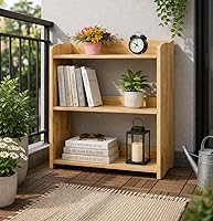 Vista 3 de Estantería de madera natural, estantería de 3 niveles, estantes de almacenamiento independientes, estantería abierta para dormitorio, sala de estar