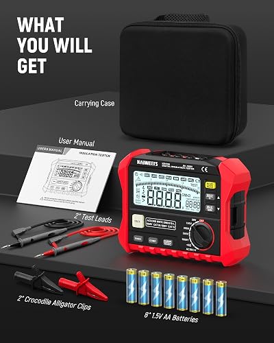 KAIWEETS Megohmmeter Insulation Tester 3MΩ-100GΩ 1000V DAR/PI Pro Ohm Meter - 9