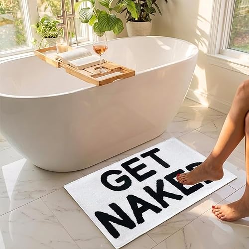 Miniatura 2 de Alfombra de baño Get Naked, antideslizante, absorbente, divertida, alfombra de baño blanca para baño y ducha, lavable a máquina, 17 x 24 pulgadas,