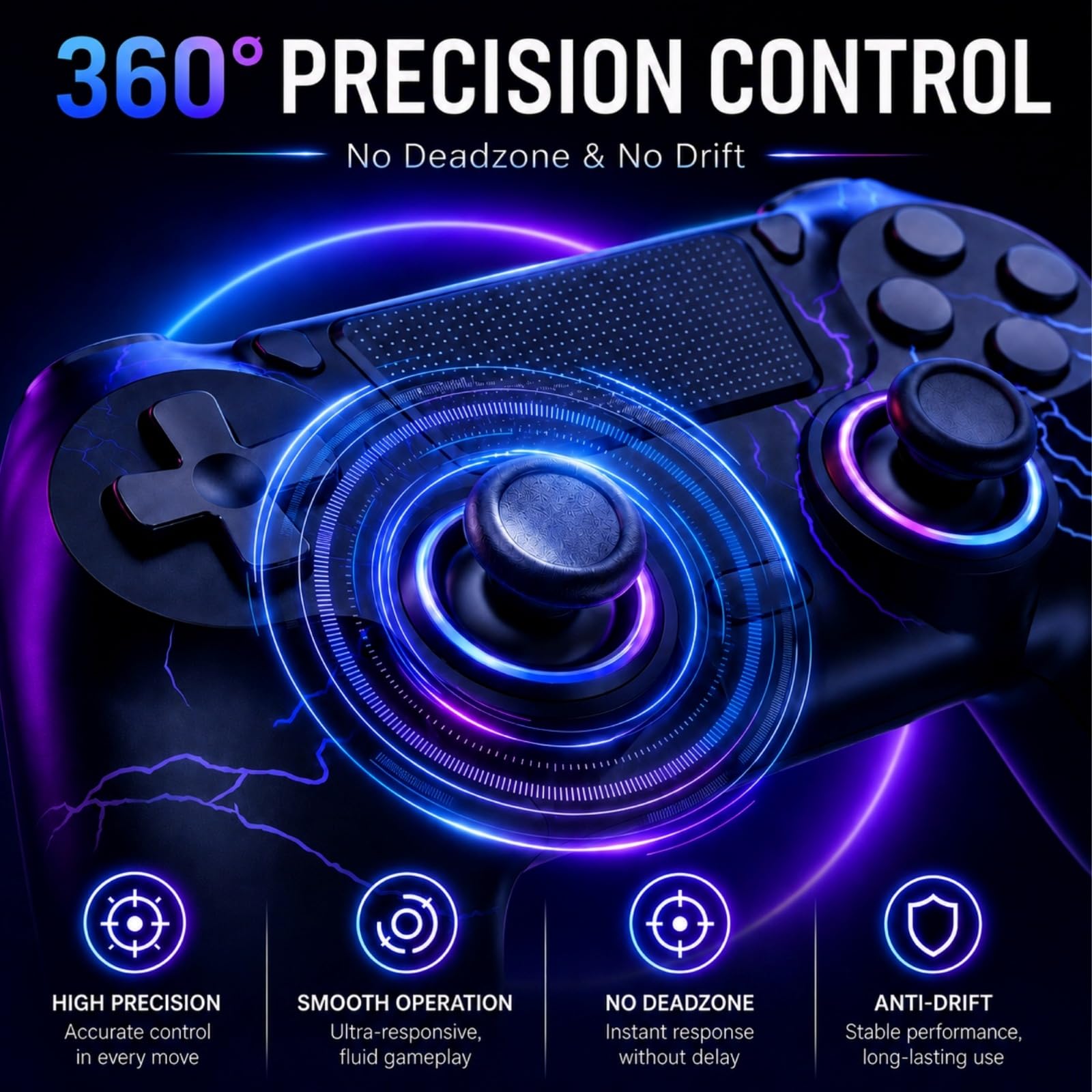 BJXOZ Wireless Controller für PS4 Controller, mit Dual Vibration, USB-C-Anschluss, 6-Achsen-Sensor, Touchpad und 3,5-mm-Audiobuchse, Lautsprecher, RGB-Licht, Gamepad kompatibel mit PS4/Slim/Pro/PC