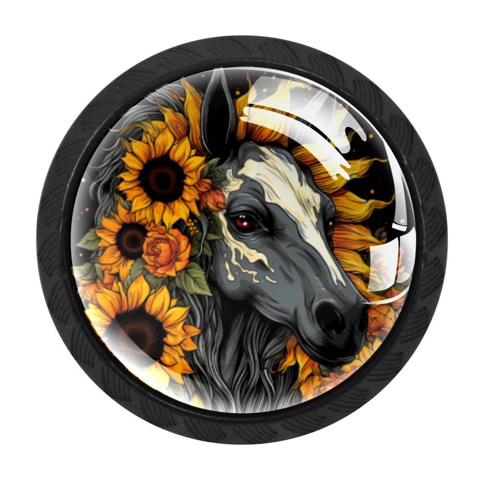 CHENZZZZ 4 Pack Black Unicorn Skull Sunflower Cabinet Pulls Kitchen Cabinet Handles Ideal for Cabinet,Drawer,Cupboard and Wardrobe