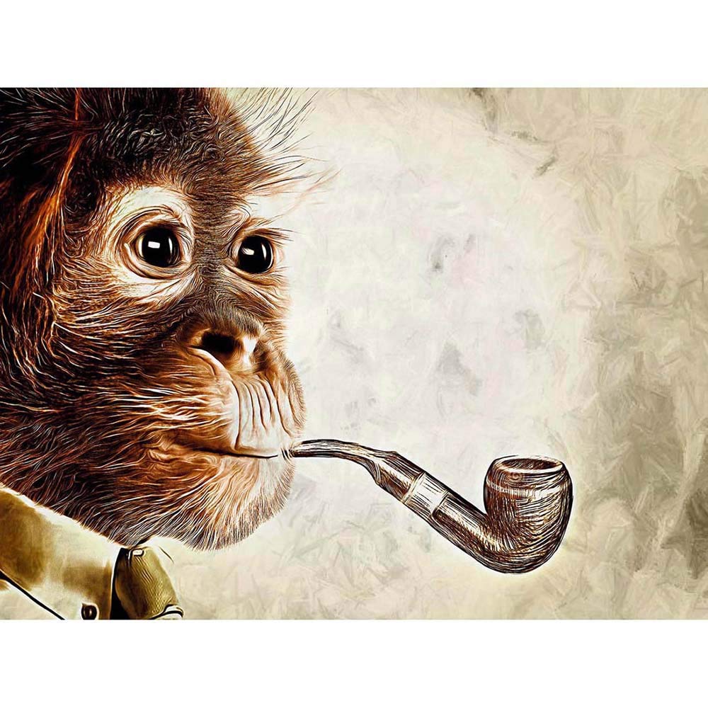 Wee Blue Coo Photo Painting Monkey Smoking Pipe Funny Art Print Poster Wall Decor 12X16 Inch