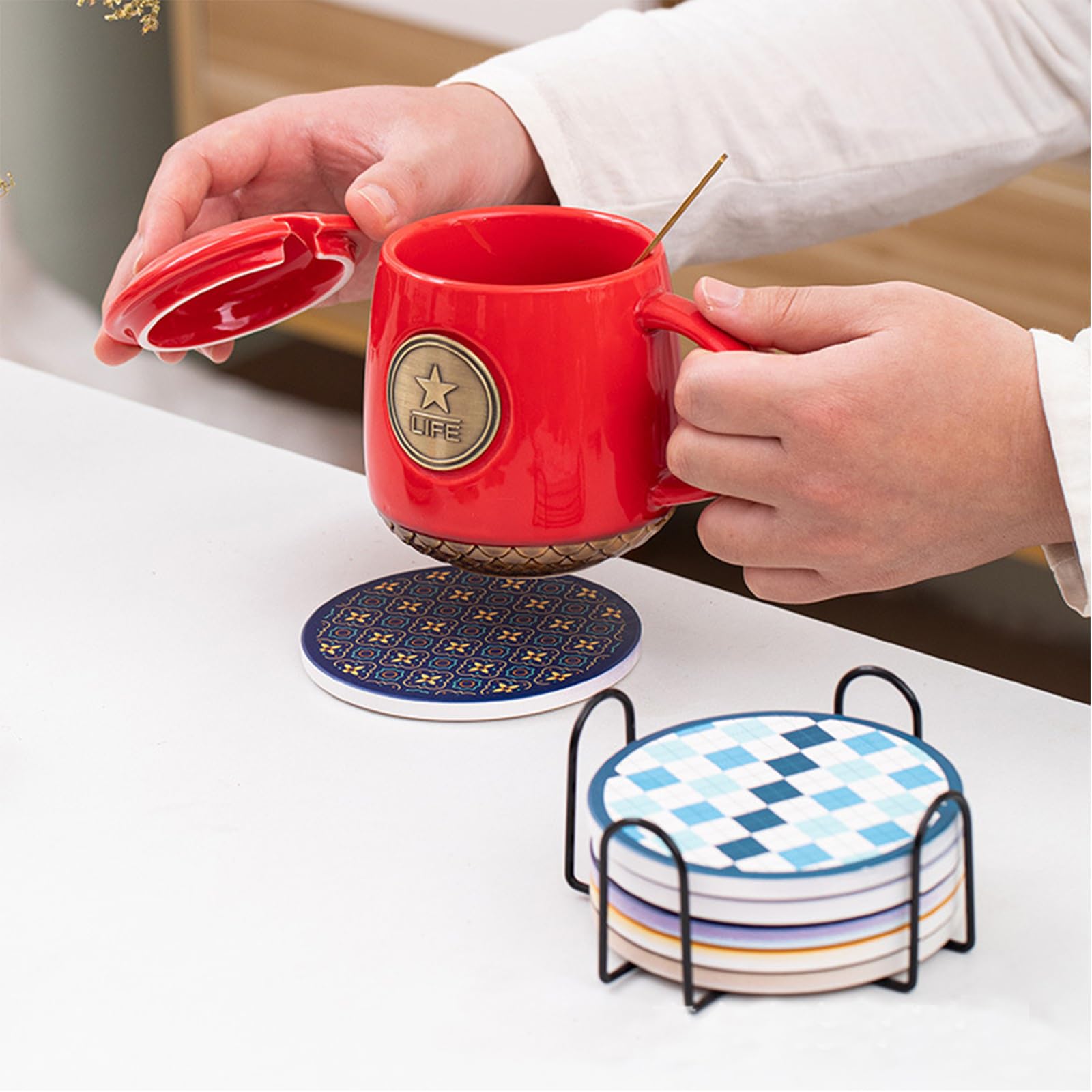 Posavasos Soporte de Metal 2 Piezas, Hierro Colocación Vajilla para Cocina y Sala