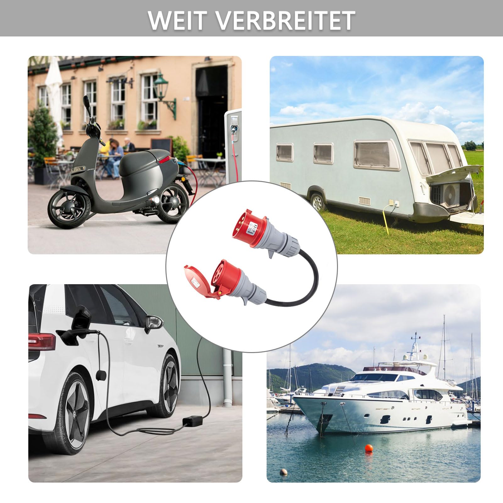 Adattatore CEE da accoppiamento 16A a spina 32A, 5 poli per veicoli elettrici, caricabatterie EV (P34542)
