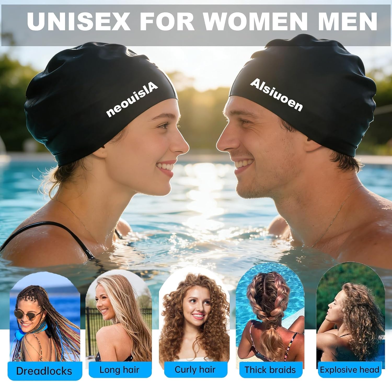 Silicone Swim Cap for Long Hair,Extra Large Waterproof Swim Cap for Women Men,Pool Swimming Cap for Thick Curly Hair,Braids and Dreadlocks,Large Size Swim Hat