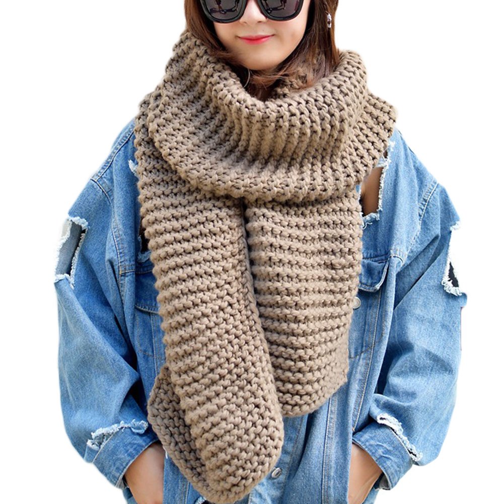 Deley Women's Coffee Unisex Couple Chunky Cable Woollen Knit Warm Thick Infinity Circle Scarf Large Reversible Scarves Long Wraps Shawl Gifts