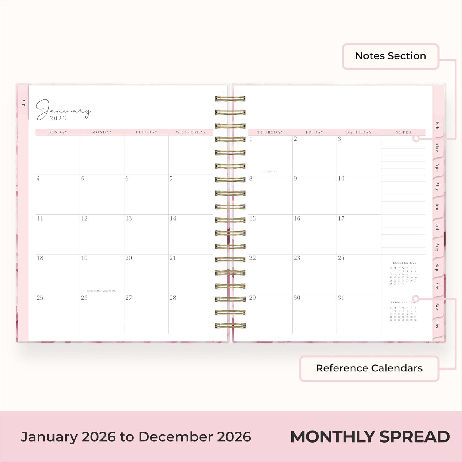 Blue Sky Rachel Parcell 2026 Daily and Monthly Planner Calendar, January 2026 - December 2026, 7" x 9", Hard Cover, Durable Twin Wire Binding, Laminated Tabs, Storage Pocket, Stickers, Peony