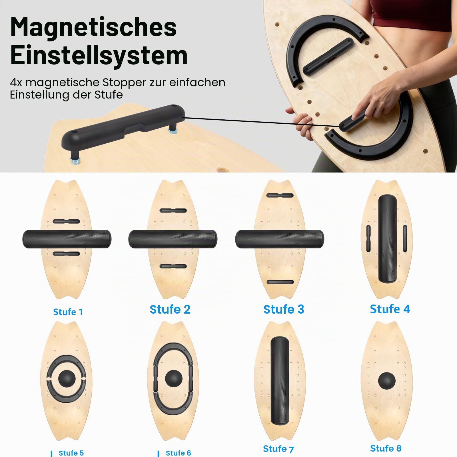 Diesisa Balance Board Erwachsene: 7-in-1 Balance boards Wackelbrett - Holz Balance Board Set Mit Rolle & Balance Ball - Gleichgewichtstrainer Für Surf-Training, Fitness, Reha & Koordination