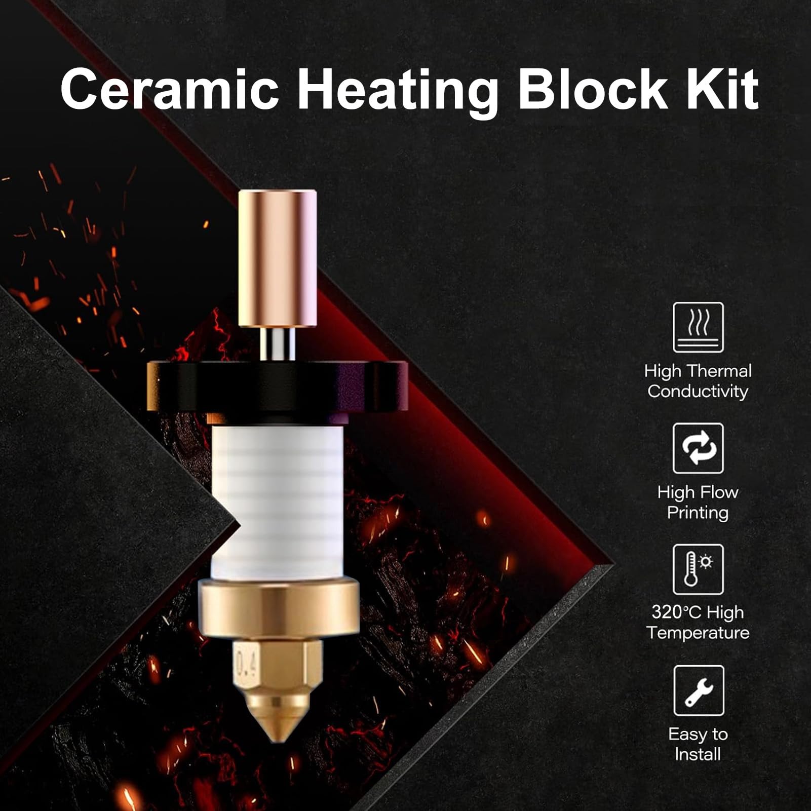 Zestaw Ceramicznego Bloku Grzejnego do Drukarki 3D CREALITY K1, 320 ℃ 600 Mm/s z mosiężną dyszą Termistora, Ceramika o Wysokiej Przewodności Cieplnej