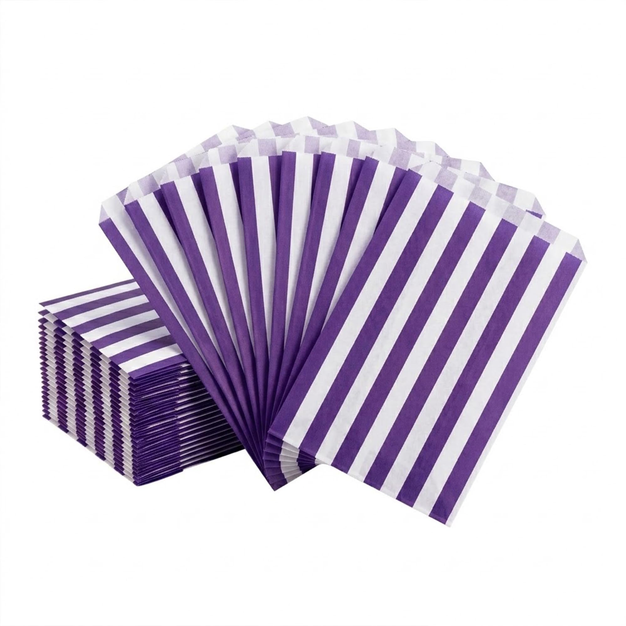 Venuscello® 100 x Purple Striped Paper Candy Bags Sweet Treat Party Favour Bags 7" x 9" for Christmas Birthday Halloween Wedding Baby Shower Gifts