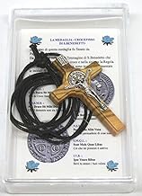 GTBITALY 10.028.90 St. Benedict Cross Lacquer Olive Wood with Cord Necklace 4.5 cm with Gift Box and Prayer in Italian