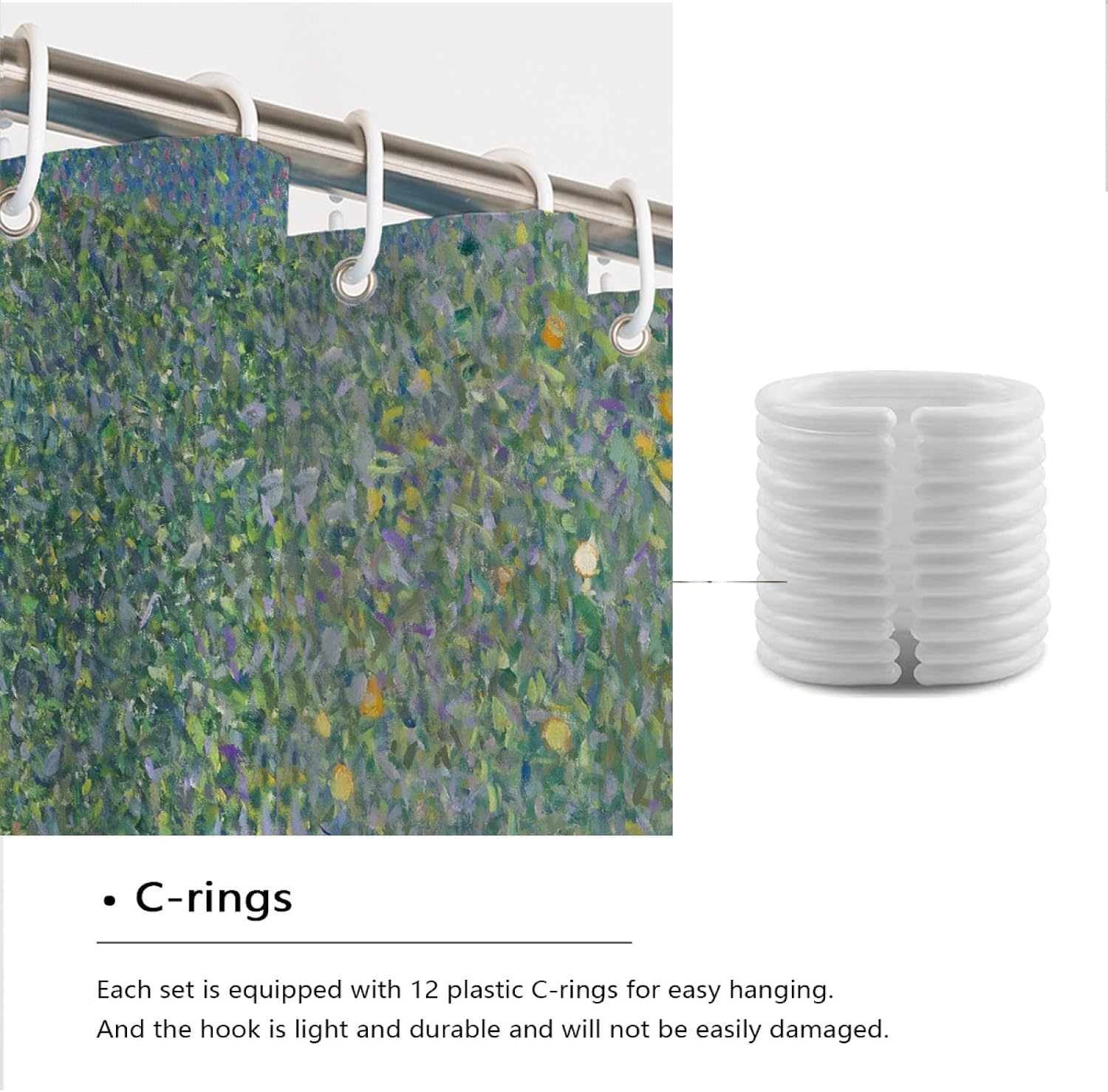 Garden Floral Shower Curtains Orchard Shower Curtain Liner Gustav Klimt Aesthetic Green Bathroom Decor Sets with Hooks Polyester Fabric 72Wx78L