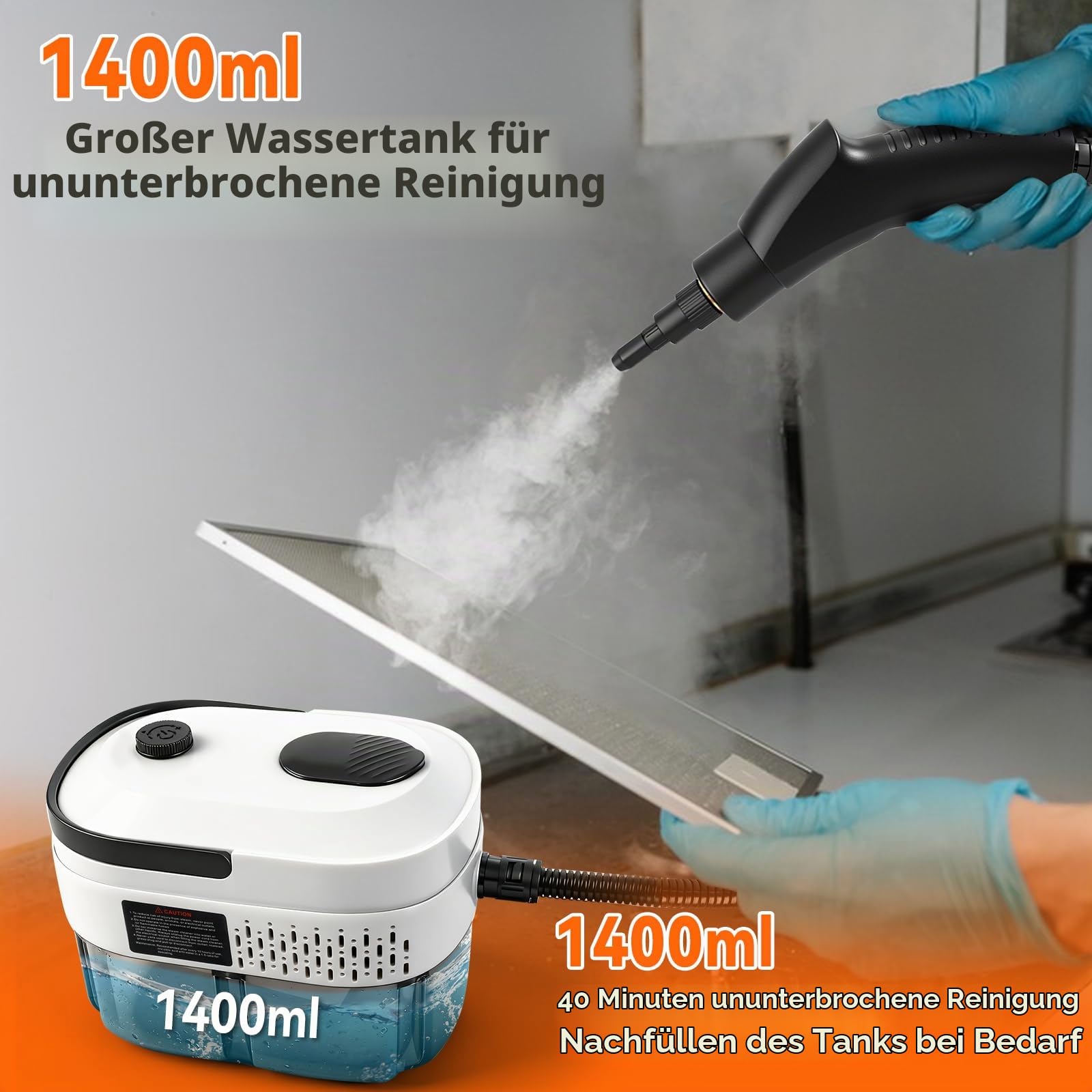 Dampfreiniger Handgerät, 2500W Dampfreiniger mit 1.4 L Wassertank, 3 Dampfstufen und 12 Zubehörteilen, Hochtemperaturdampfer Mehrzweckdampfer für Boden Küche Fenstern Badezimmern Autos
