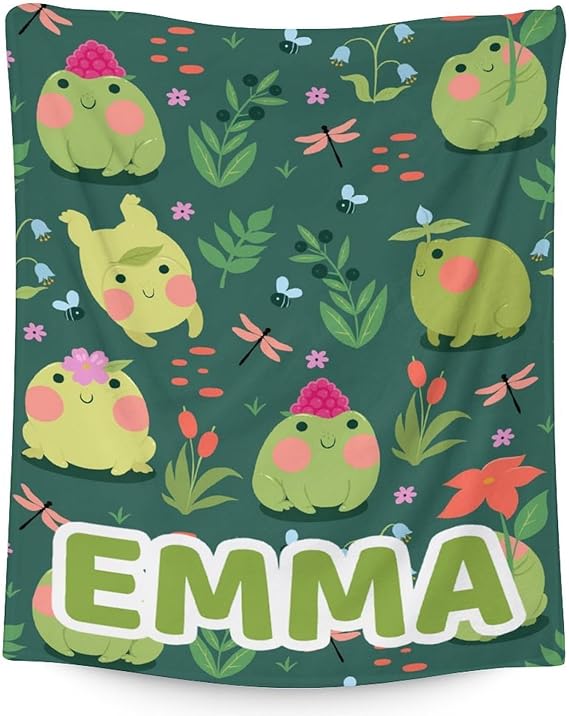Mercuryelf Custom Frog Throw Blanket - Soft, Fuzzy & Warm - 30x40 Inches Small Blankets for Lap, Crib - Dark Green Cute Throws Gift for Baby