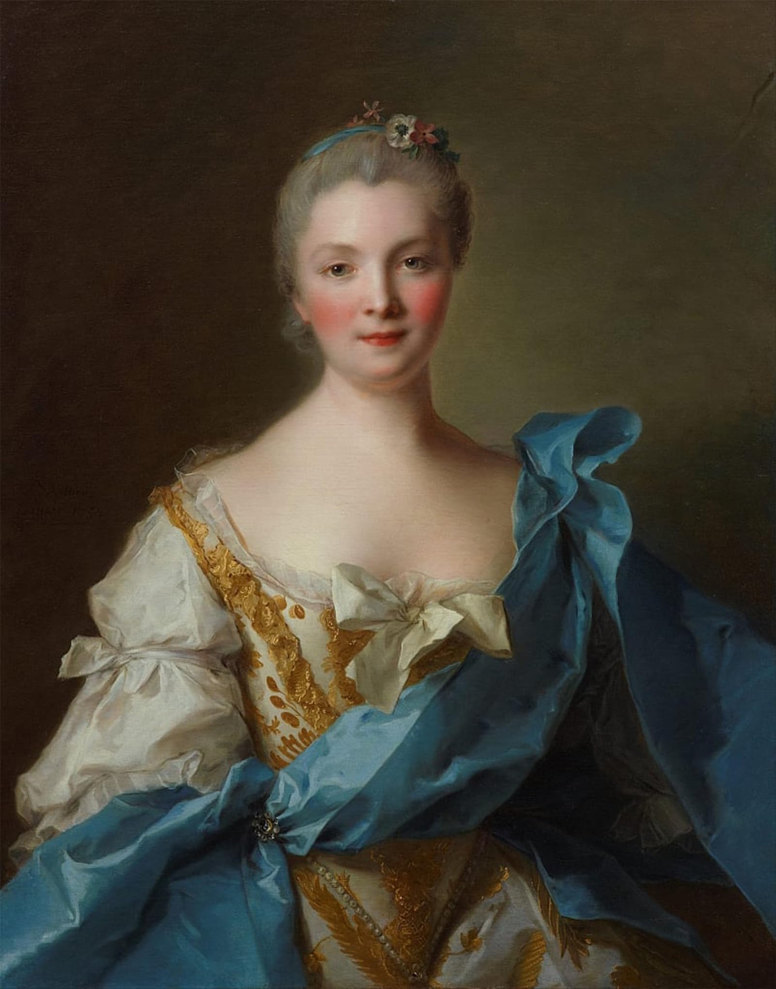 POSTERIIk Famous Modern Artwork Art Mural Portrait of Madame De La Porte by Jean Marc Nattier Oil Paintings Pictures for Home Decor 60x90cm