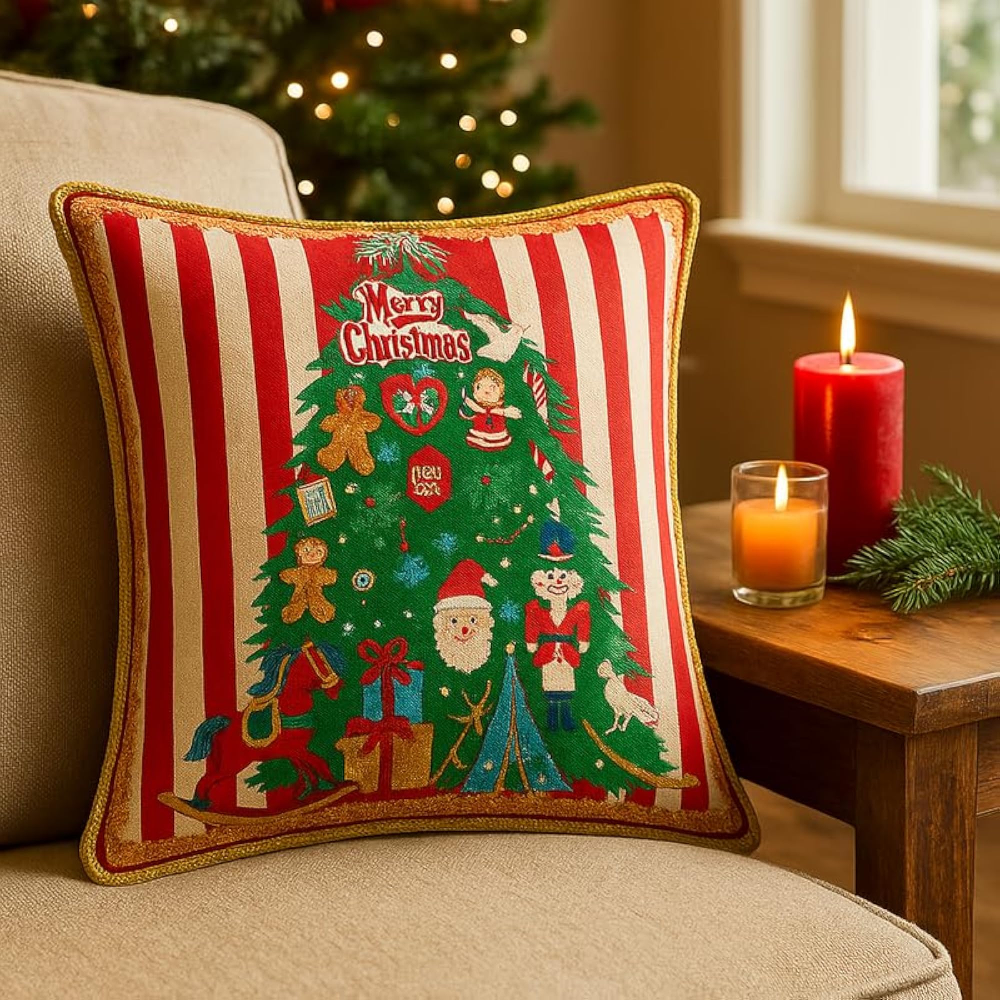 Christmas Tree Cushion Cover Red Striped