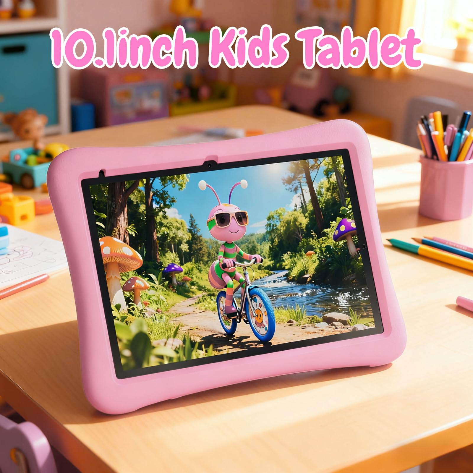 ZZB Tablet per bambini da 10 pollici, Android 15.0, 8 GB (3+5 estesi) RAM 32 GB ROM (espandibile a 1 TB) doppia fotocamera 6000 mAh precaricato con app per bambini tablet con custodia, tablet Android